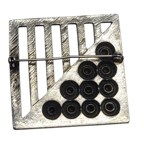 Vintage Square Rhinestone Brooch Silver-Tone Geometric Design 1.5" - Picture 3 of 8